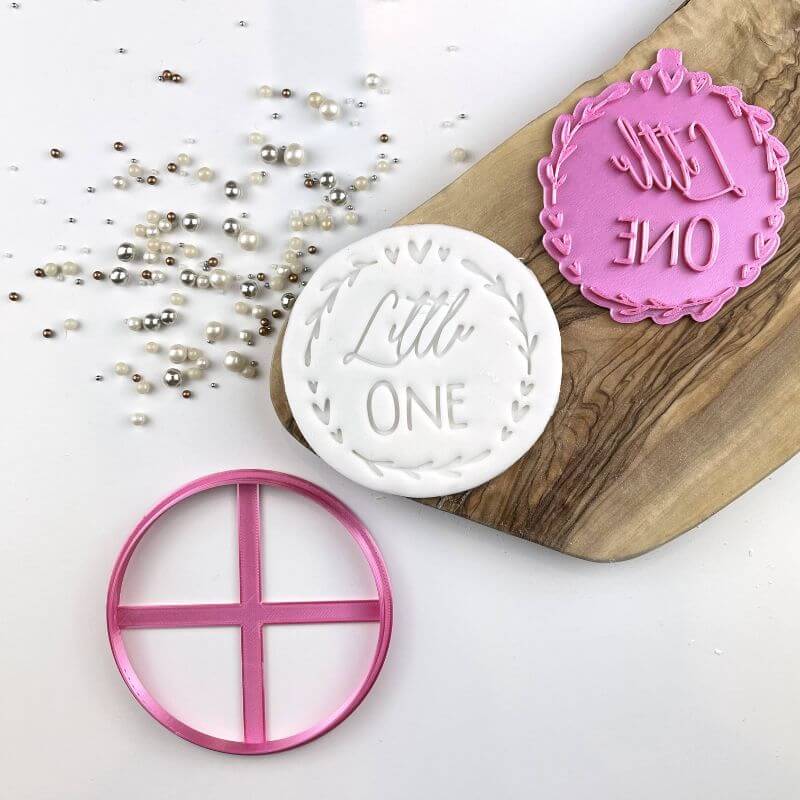 Little One with Heart and Leaf Circle Baby Shower Cookie Cutter and Stamp