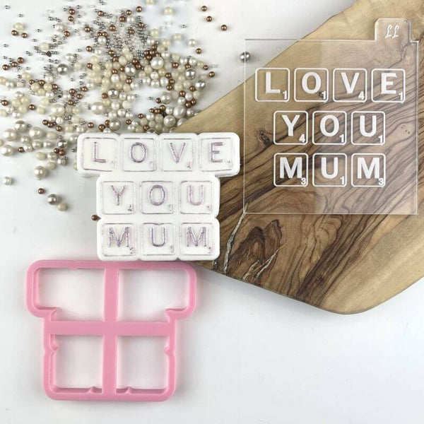 Love You Mum Cube Design Mother's Day Cookie Cutter and Embosser