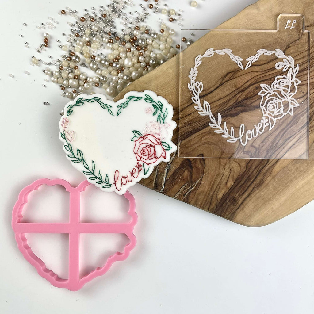 Leaf Heart with Rose Valentine's Cookie Cutter and Embosser