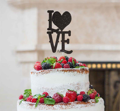 Love with Heart Cake Topper Glitter Card Black