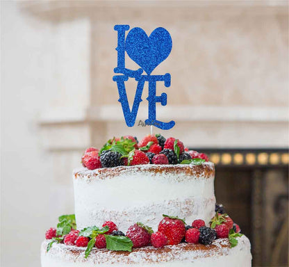 Love with Heart Cake Topper Glitter Card Dark Blue