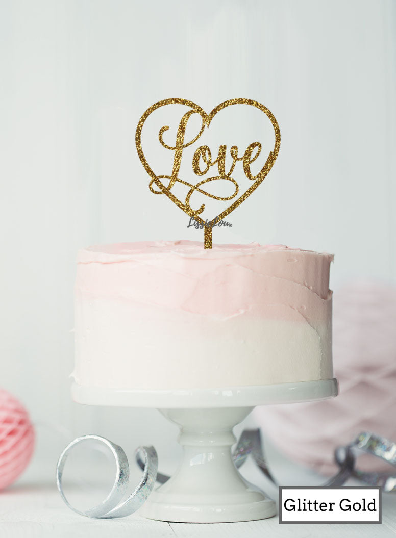 Love in a Heart Wedding Valentine's Cake Topper Premium 3mm Acrylic Glitter GoldLove in a Heart Wedding Valentine's Cake Topper Premium 3mm Acrylic Glitter Gold
