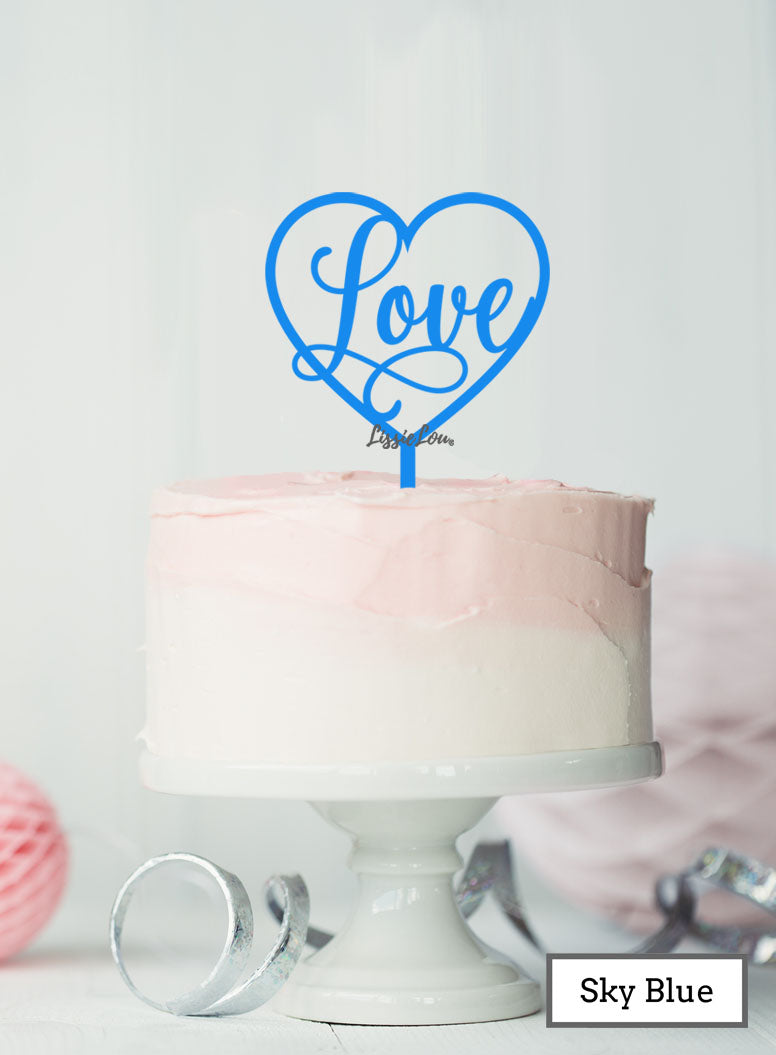 Love in a Heart Wedding Valentine's Cake Topper Premium 3mm Acrylic Sky Blue