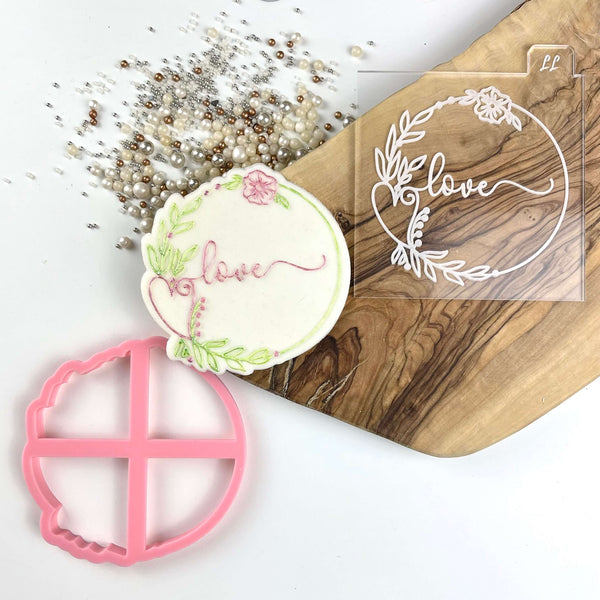 Love in Floral Circle in Verity Font Valentine's Cookie Cutter and Embosser