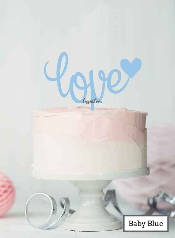 Love with Heart Wedding Valentine's Cake Topper Premium 3mm Acrylic Baby Blue