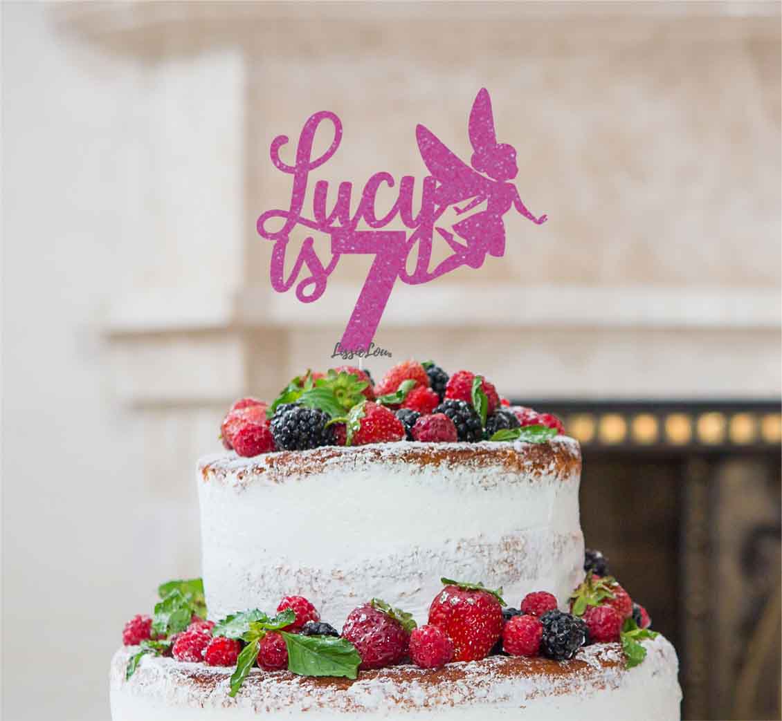 Bespoke Fairy with Name and Number Cake Topper Hot Pink