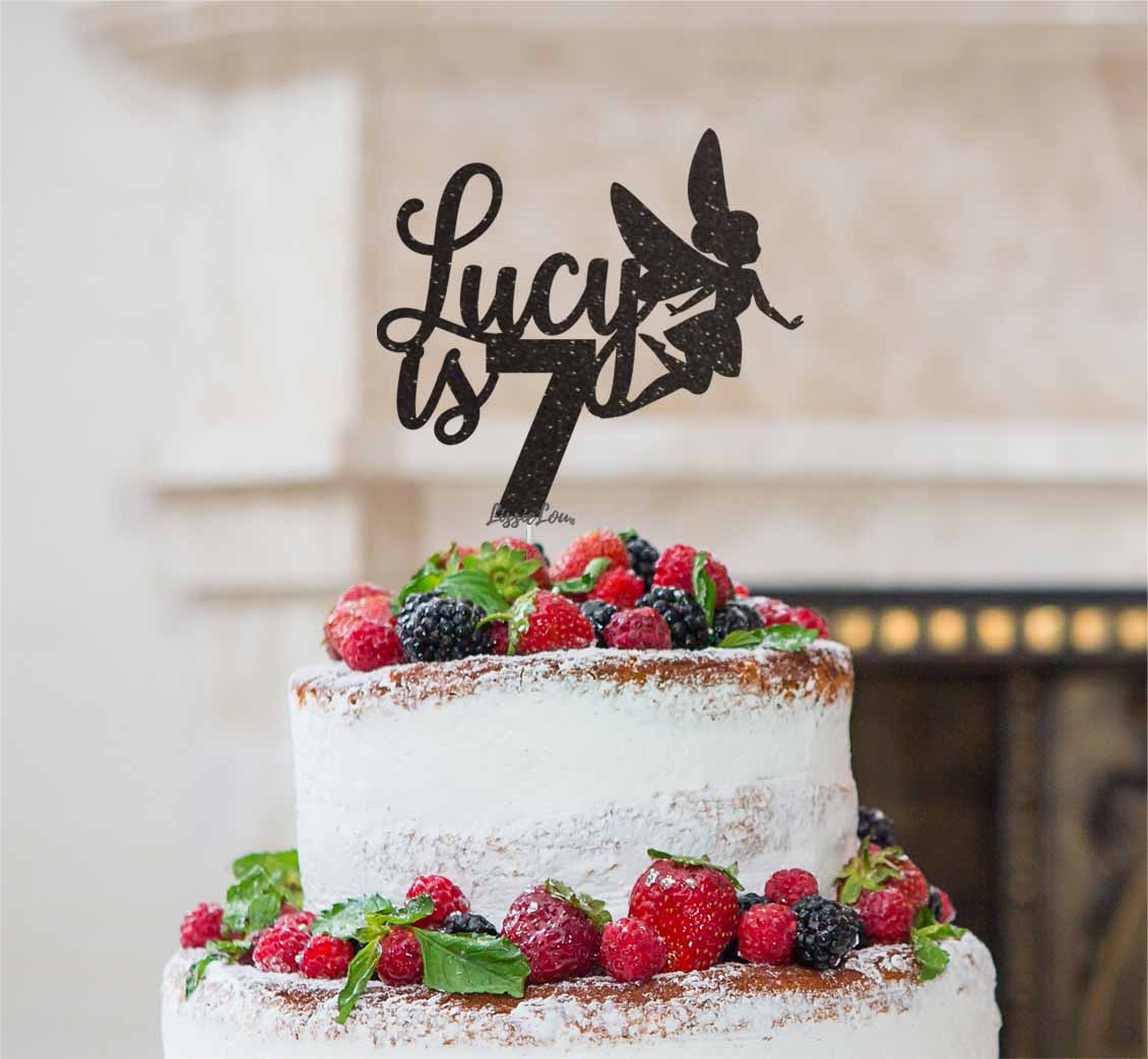 Bespoke Fairy with Name and Number Cake Topper Black