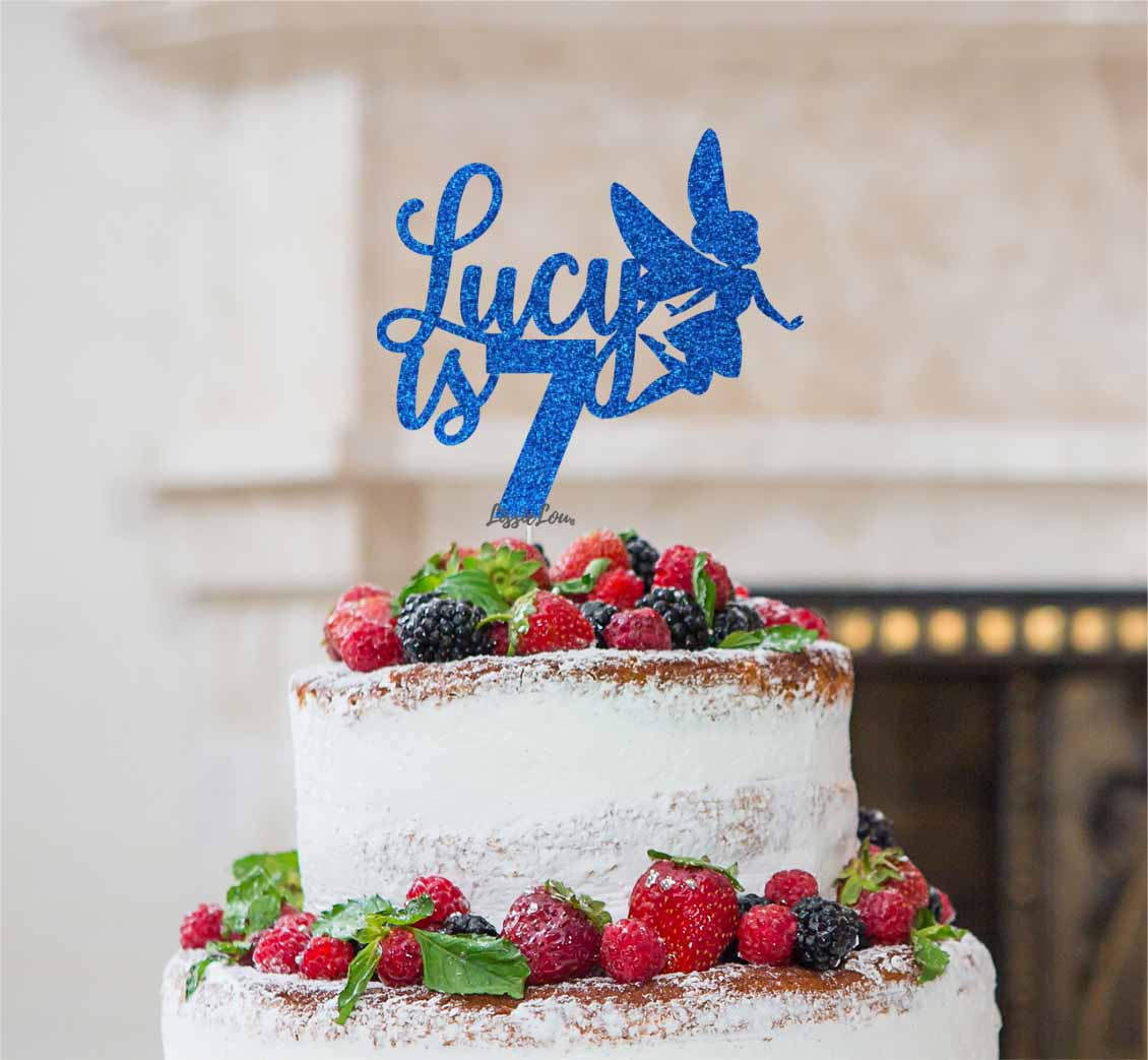 Bespoke Fairy with Name and Number Cake Topper Dark Blue