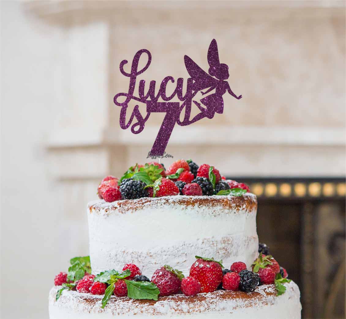 Bespoke Fairy with Name and Number Cake Topper Dark Purple