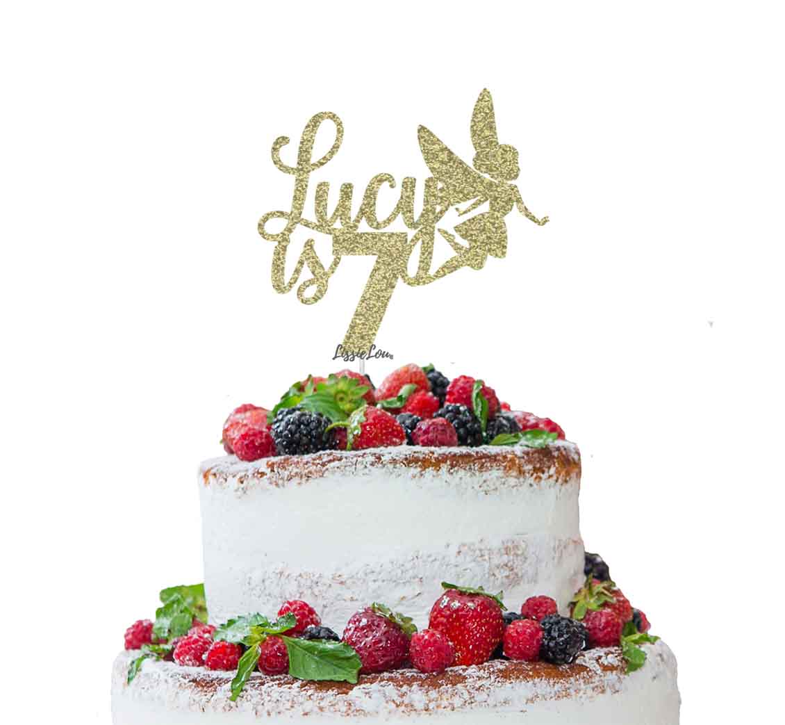 Bespoke Fairy with Name and Number Cake Topper Gold 