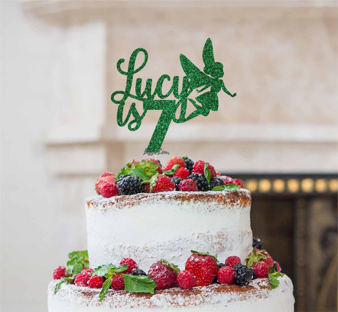 Bespoke Fairy with Name and Number Cake Topper Green