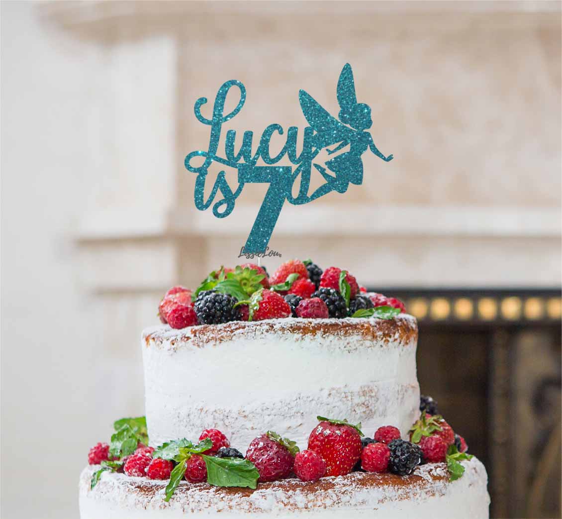 Bespoke Fairy with Name and Number Cake Topper Light Blue