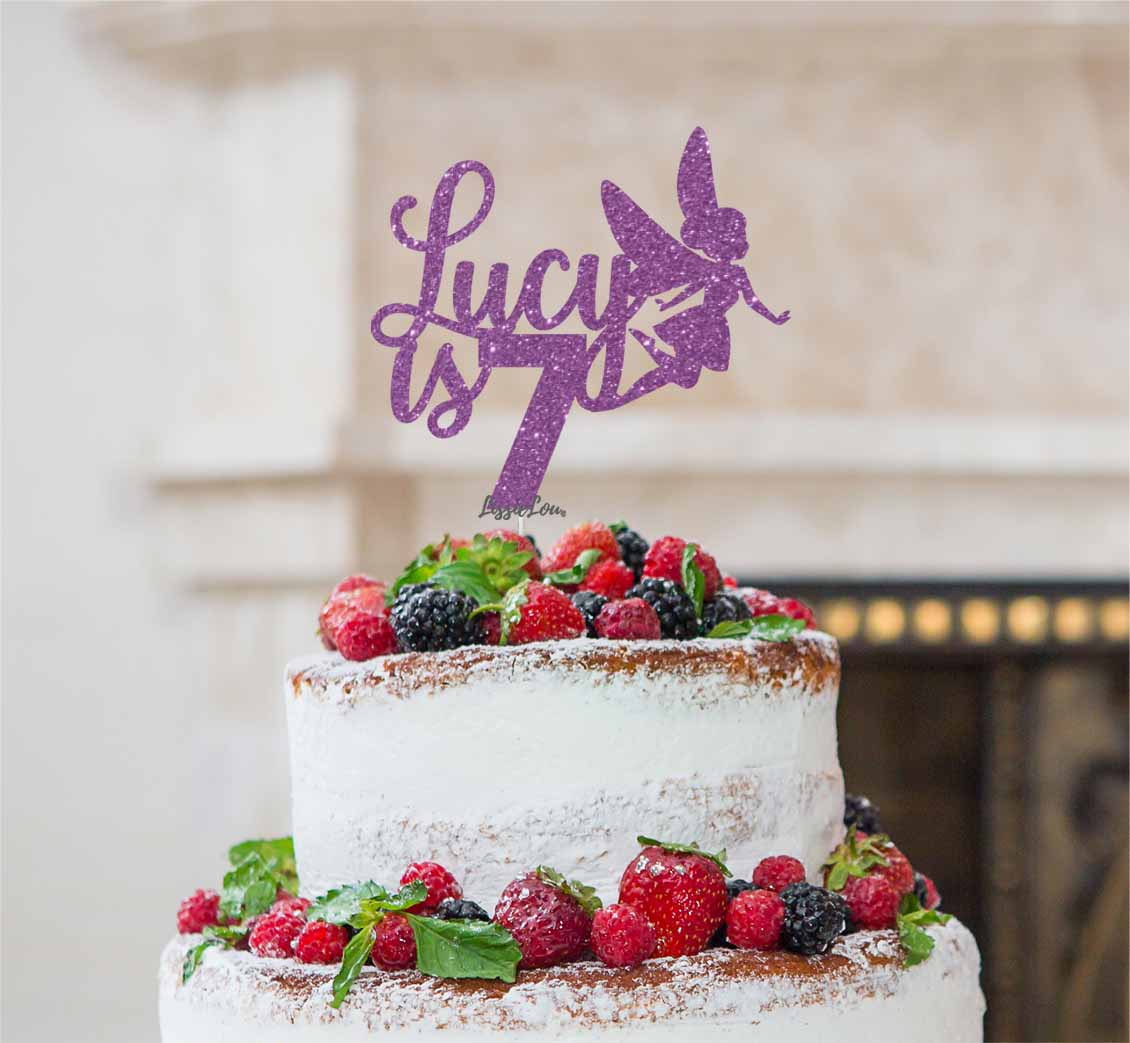 Bespoke Fairy with Name and Number Cake Topper Light Purple