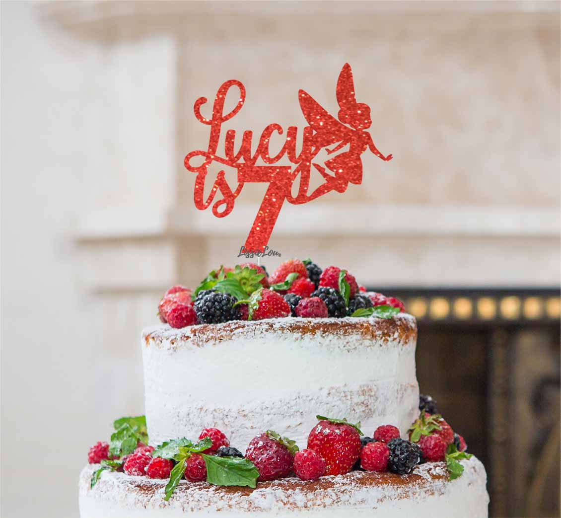 Bespoke Fairy with Name and Number Cake Topper Red
