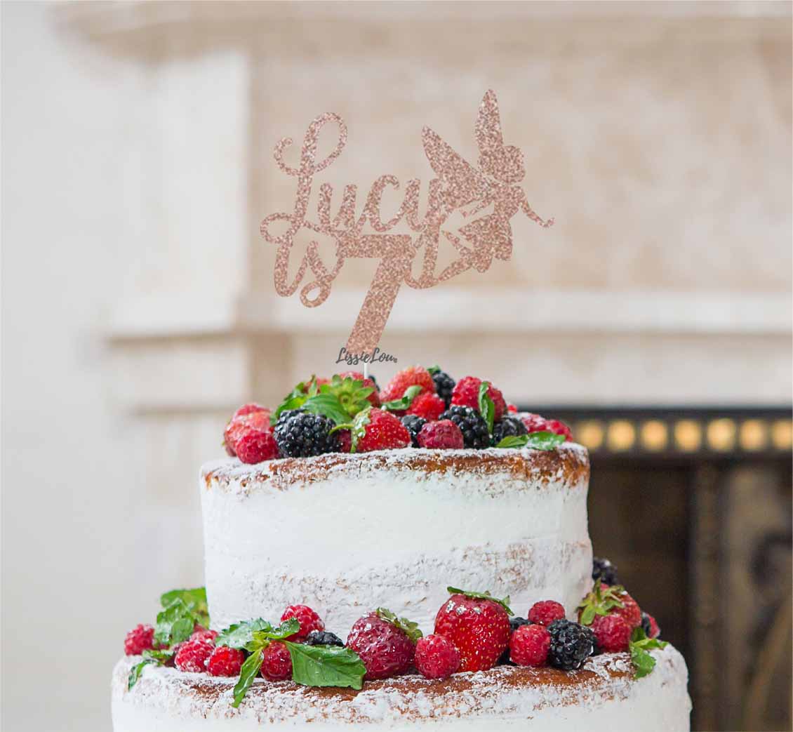Bespoke Fairy with Name and Number Cake Topper Rose Gold
