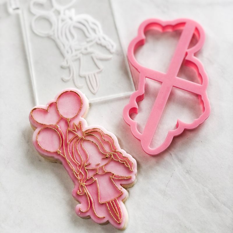 Girl with Balloons Birthday Cookie Cutter and Embosser