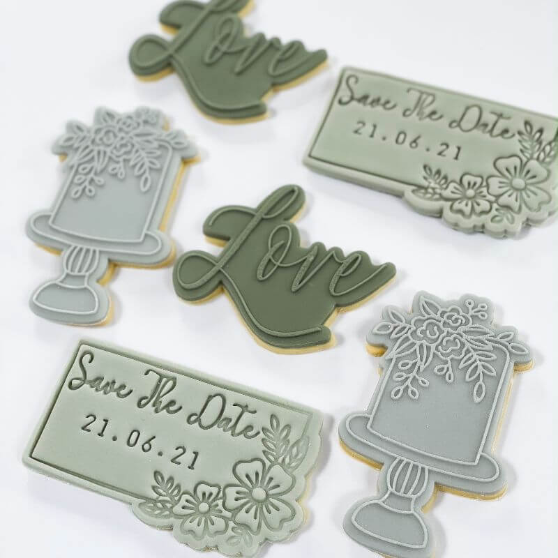 Save the Date in Rectangle with Flowers Wedding Cookie Cutter and Stamp