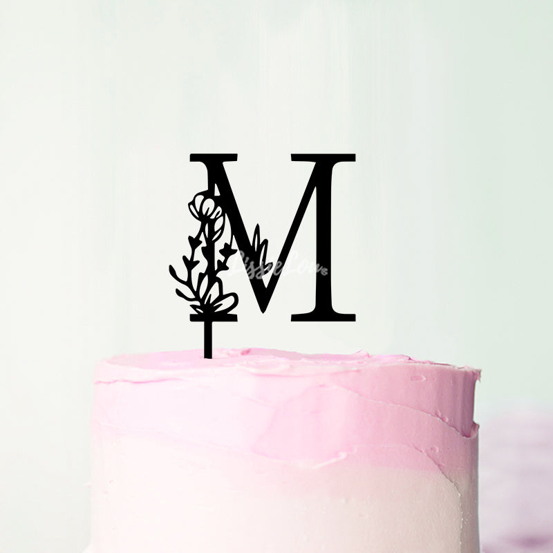 Wedding Floral Initial Letter M Style Cake Topper