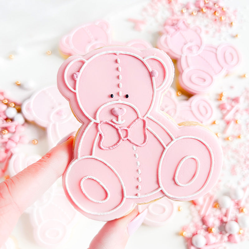 Male Sitting Teddy Bear with Bow Baby Shower Cookie Cutter and Embosser