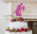 Man and Women Dancing Silhouette Wedding Cake Topper Glitter Card Hot Pink