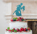 Man and Women Dancing Silhouette Wedding Cake Topper Glitter Card Light Blue