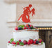 Man and Women Dancing Silhouette Wedding Cake Topper Glitter Card Red