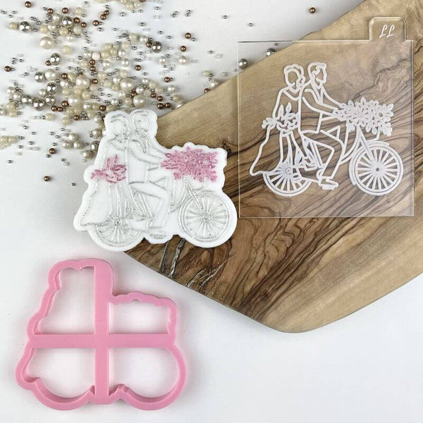 Man and Woman on Bicycle Wedding Cookie Cutter and Embosser