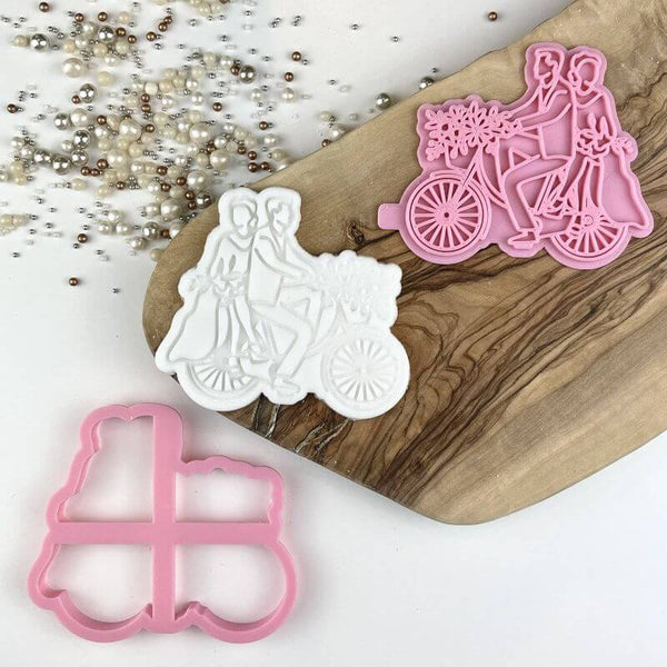 Man and Woman on Bicycle Wedding Cookie Cutter and Stamp