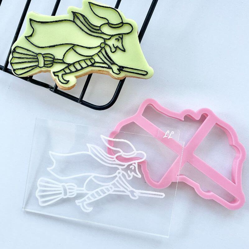 Witch on a Broom Halloween Cookie Cutter and Embosser