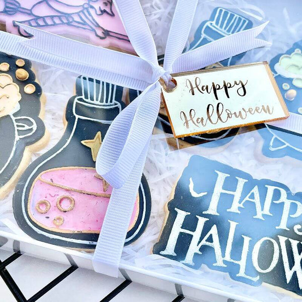 Happy Halloween Rectangle Cookie Box Tags Pack of 4- Mirror Acrylic