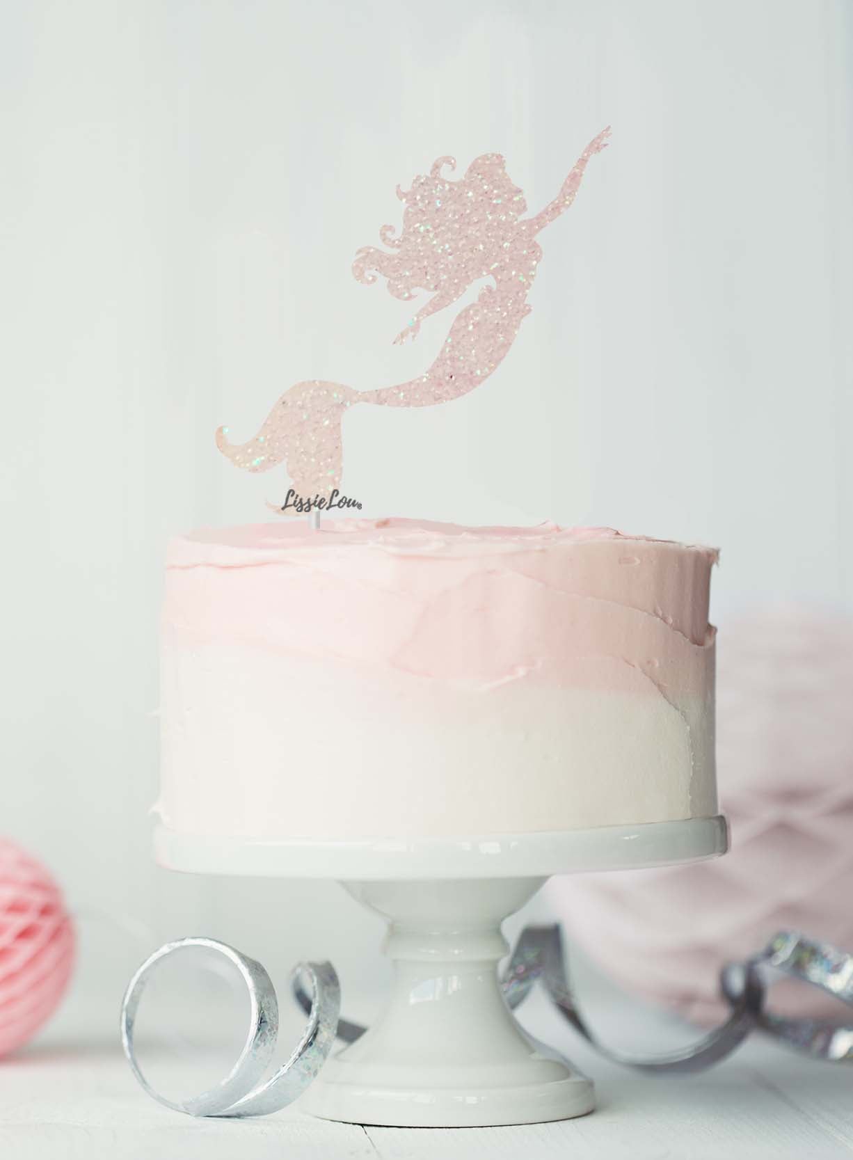 Mermaid Birthday Cake Topper Glitter Card White