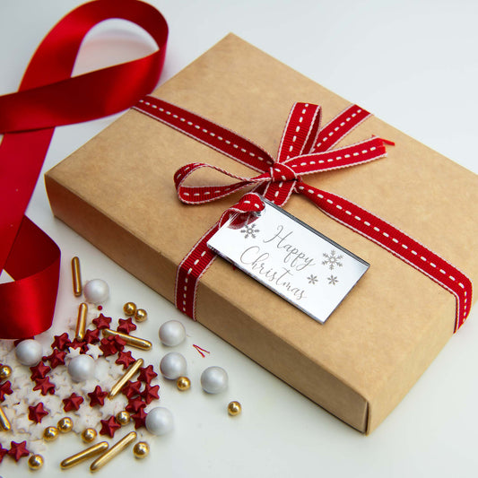 Happy Christmas Rectangle Cookie Box Tags Pack of 4- Premium Mirror Acrylic