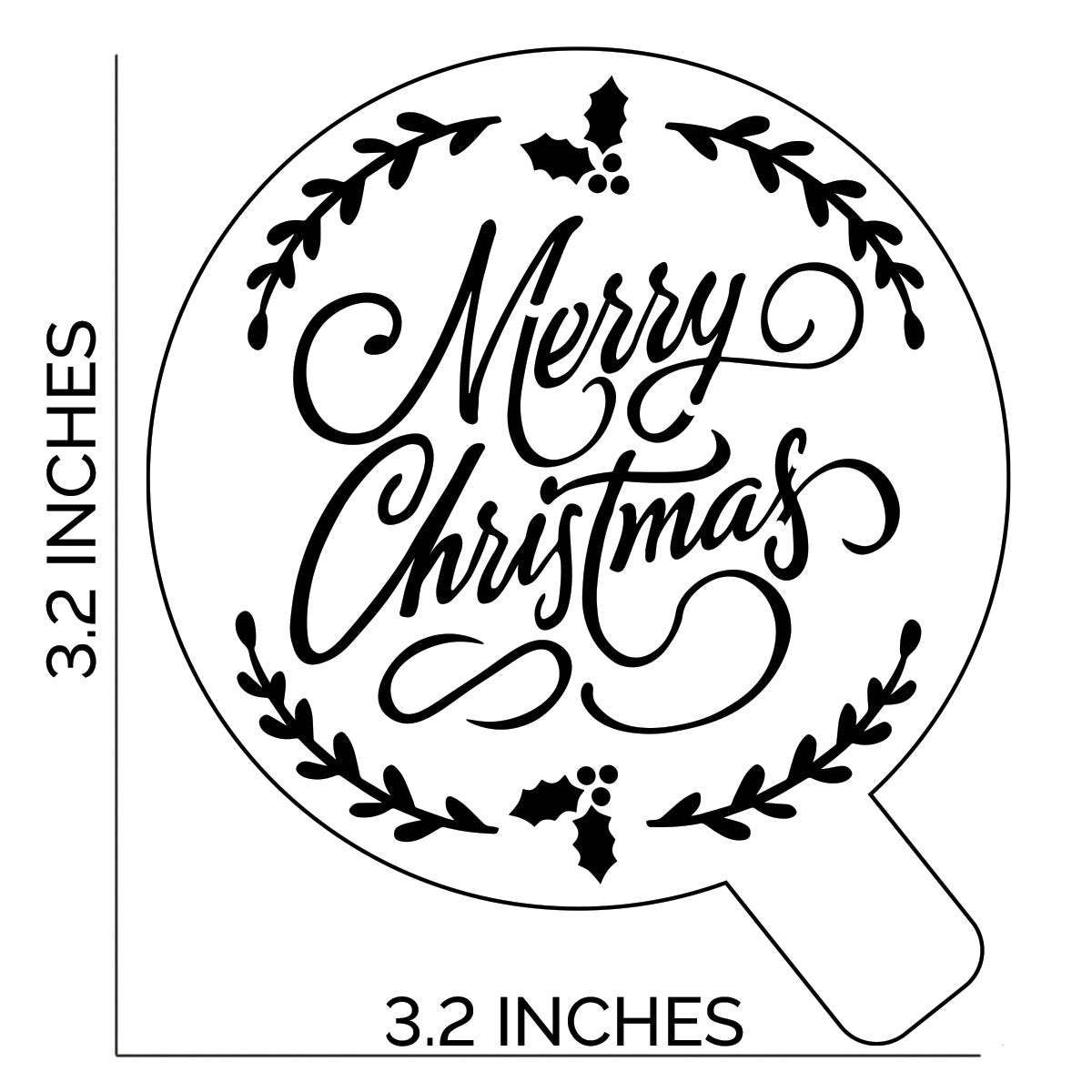 Merry Christmas Wreath Cupcake Stencil - Cupcake Size Design