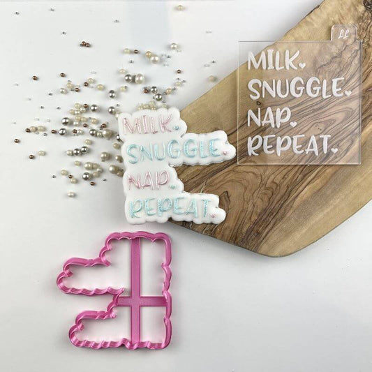 Milk Snuggle Nap Repeat Baby Shower Cookie Cutter and Embosser