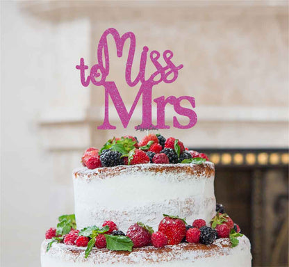 Miss to Mrs Hen Party Cake Topper Glitter Card Hot Pink 