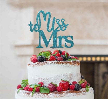 Miss to Mrs Hen Party Cake Topper Glitter Card Light Blue 