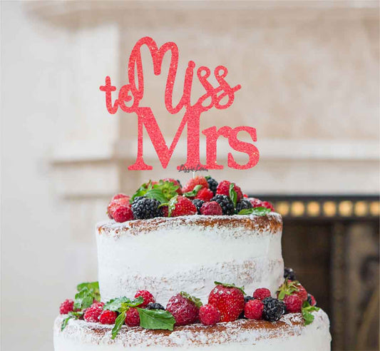 Miss to Mrs Hen Party Cake Topper Glitter Card Light Pink 
