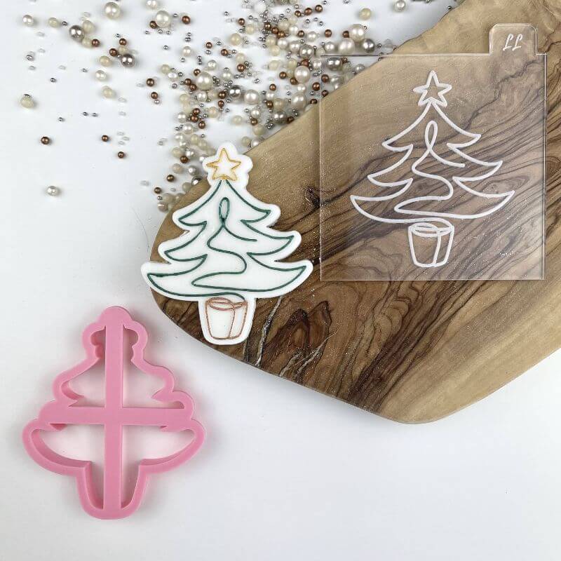 Modern Christmas Tree Cookie Cutter and Embosser