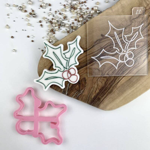 Modern Holly Christmas Cookie Cutter and Embosser