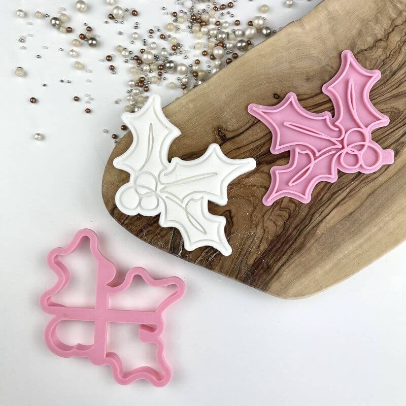 Modern Holly Christmas Cookie Cutter and Stamp
