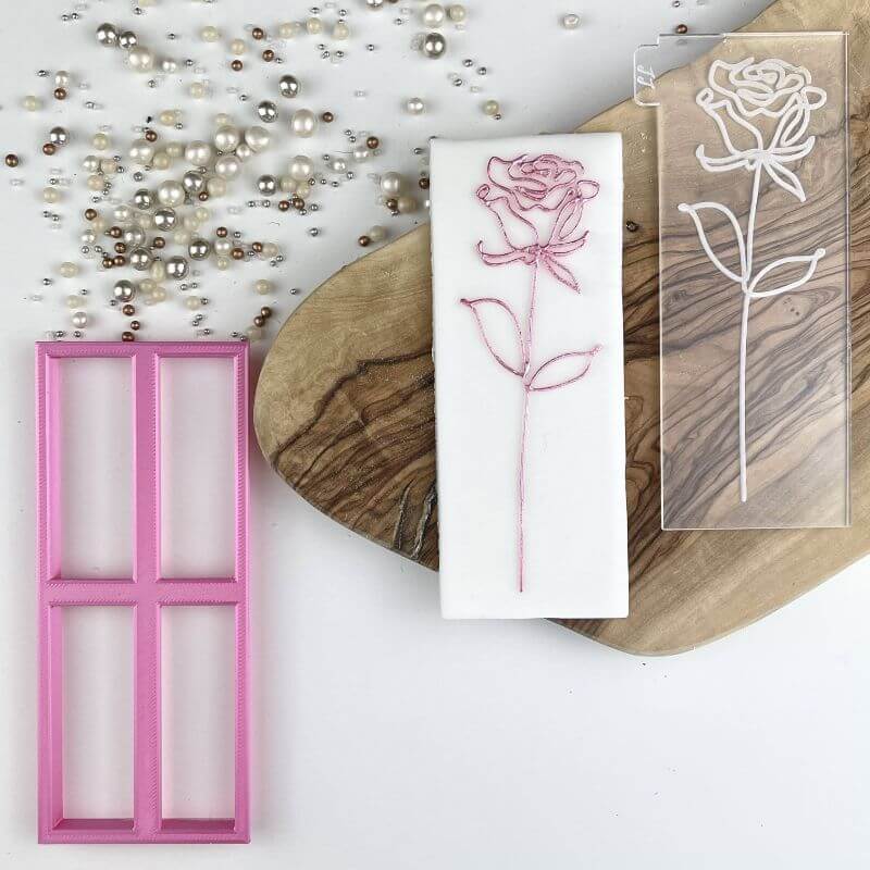 Modern Rose Floral Cookie Cutter and Embosser
