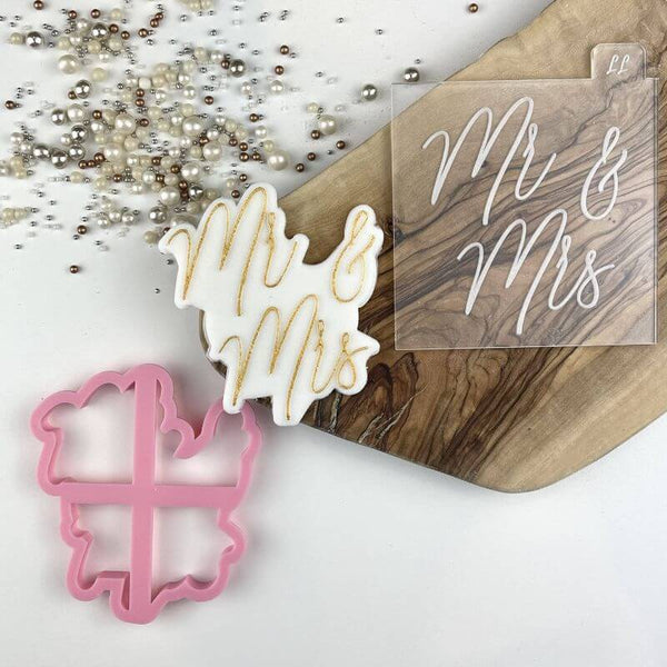 Mr & Mrs in Bluebell Font Wedding Cookie Cutter and Embosser