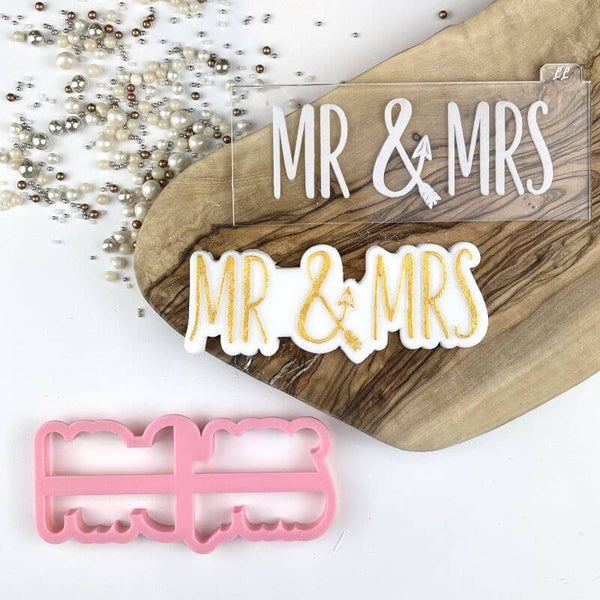 Mr & Mrs in a Line with Arrow Wedding Cookie Cutter and Embosser