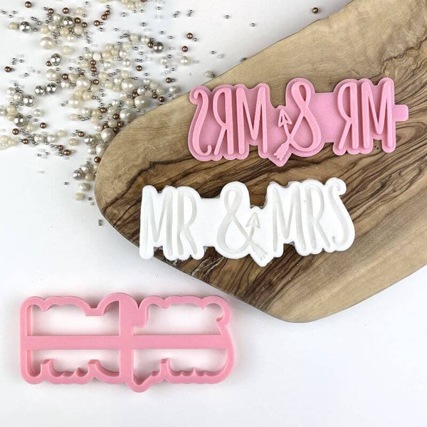 Mr & Mrs in a Line with Arrow Wedding Cookie Cutter and Stamp