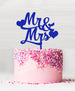 Mr and Mrs with Hearts Acrylic Cake Topper Blue