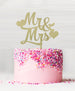 Mr and Mrs with Hearts Acrylic Cake Topper Glitter Gold