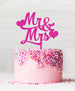 Mr and Mrs with Hearts Acrylic Cake Topper Hot Pink