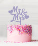 Mr and Mrs with Hearts Acrylic Cake Topper Parma Violet