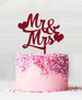 Mr and Mrs with Hearts Acrylic Cake Topper Red