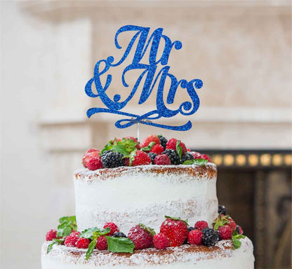 Mr and Mrs Swirly Cake Topper Glitter Card Dark Blue